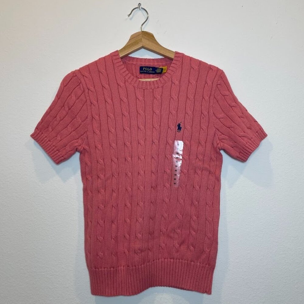 Polo Ralph Lauren Cable-Knit Cotton Short-Sleeve Sweater Size M